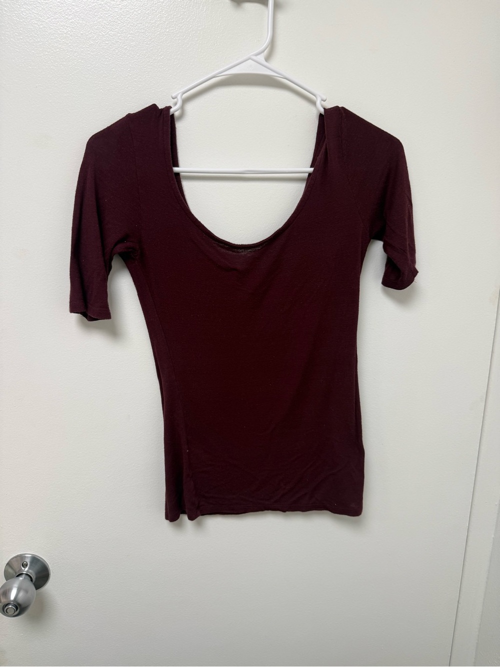American Dream Scoop Neck Short Sleeve Top in Burgundy